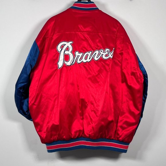 Atlanta Braves Jacket XL Satin Bomber Red Blue Cooperstown Collection G-III - Picture 3 of 16